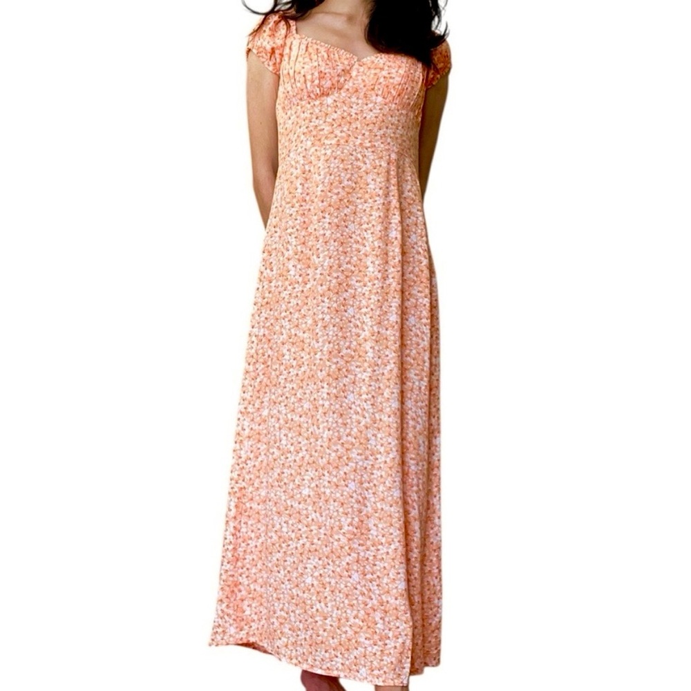 H&M Floral Women’s Flowy Flower Orange, Red and White Milkmaid Dress/ Sundress